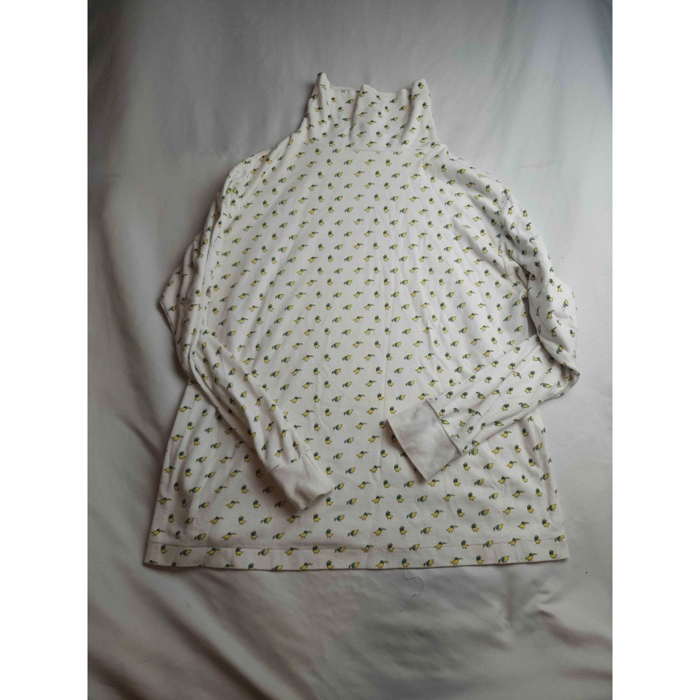 Vintage Lady Van Heusen Shirt Womens Medium White Bird Print Turtleneck Casual